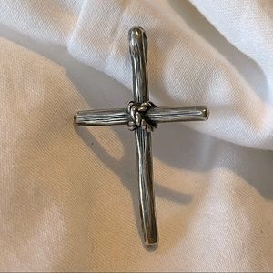 Retired James Avery Wooden Cross Charm in Sterling Silver